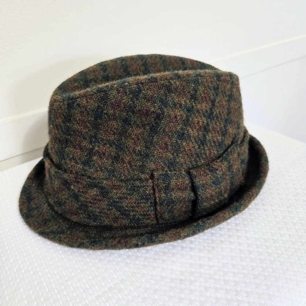 Vtg Wool Fedora Tweed Plaid Dress Hat Sz 7 22in Sportswear By Champ USA